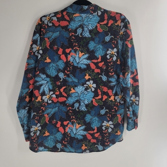 The Kit. Blue w/ Orange Floral Button Down Long Sleeve Zoe Shirt new Size M - Picture 5 of 5